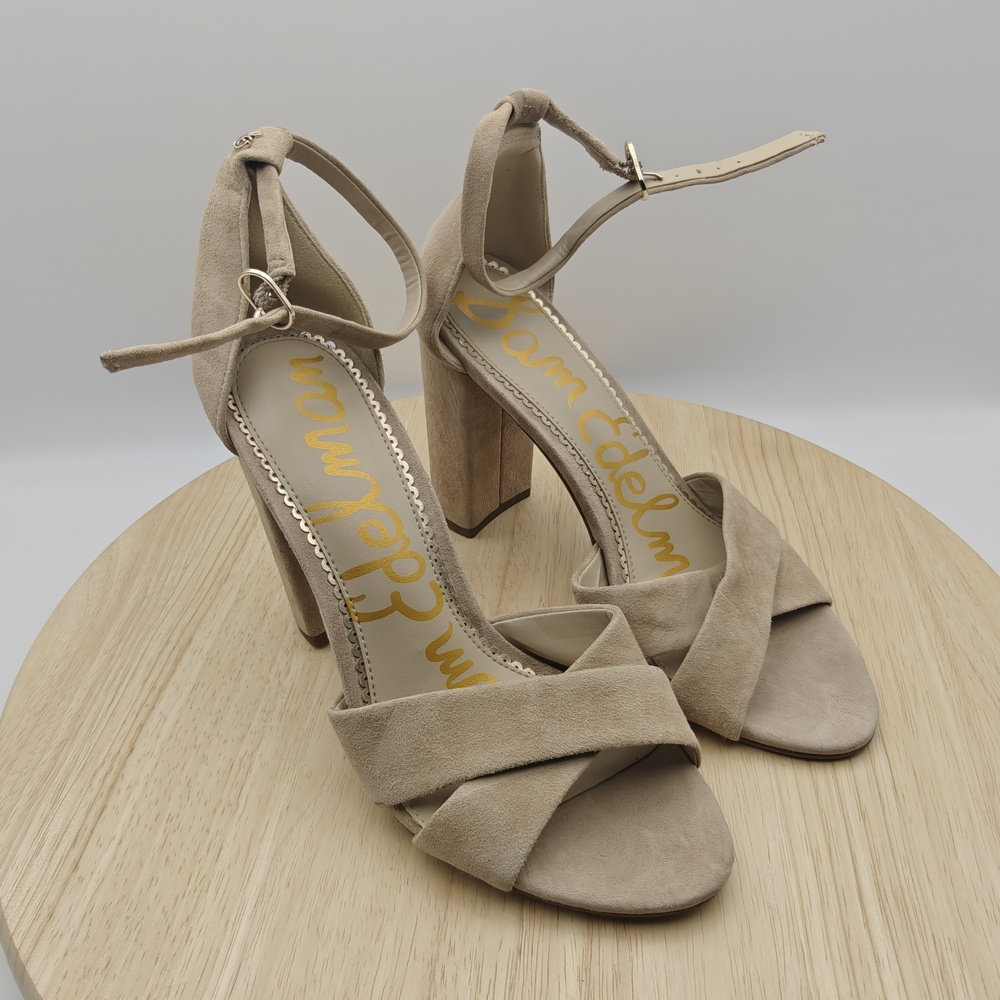 Sam Edelman Sandals Womens Size 7 Beige Suede Strappy Block Heel High Party